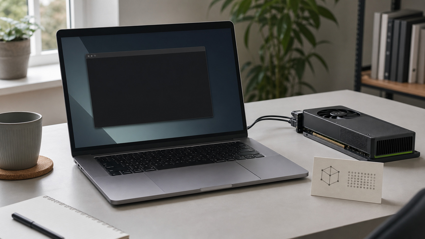 A Linux laptop running a local llama.cpp server with an NVIDIA GPU setup.